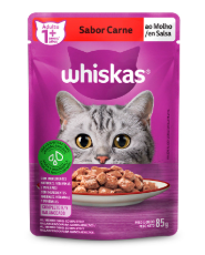 RAÇÃO ÚMIDA PARA GATOS WHISKAS CARNE AO MOLHO 85G